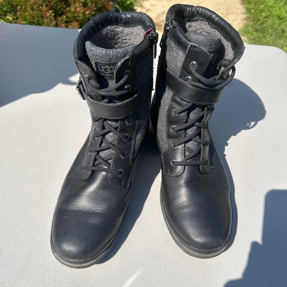 UGG Kesey Black Waterproof Leather Wool Combat Boots 1005264 Womens 9 - Picture 2 of 8